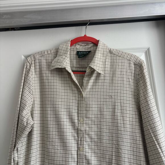 Lauren Ralph Lauren Women’s Cotton Flannel Plaid Checkered Button Up Shirt L - Picture 2 of 11